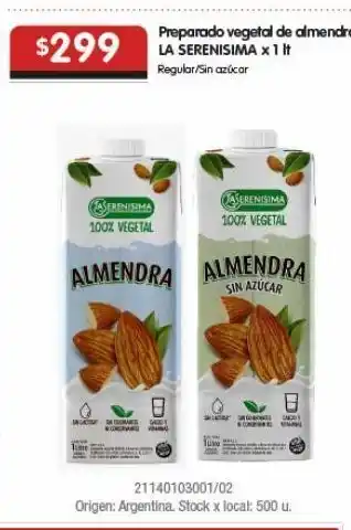 Disco Preparado vegetal de almendras la serenisima oferta