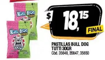 Supermercados Yaguar Pastillas Bull Dog Tutti 30gr oferta