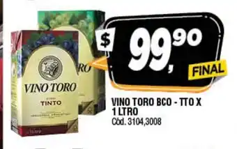 Supermercados Yaguar Vino Toro BCO-TTO X 1 lyro oferta