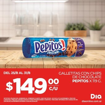 Supermercados DIA Galletitas con chips de chocolate pepitos x 119 G. oferta
