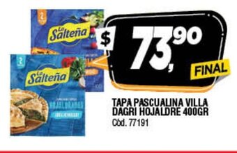 Supermercados Yaguar Tapa Pascualina Villa Dagri Hojaldre 400gr oferta