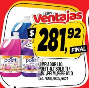 Supermercados Yaguar POett Limpiador 4lt Solo Ti/Lav./Prim/Bebe NVO oferta