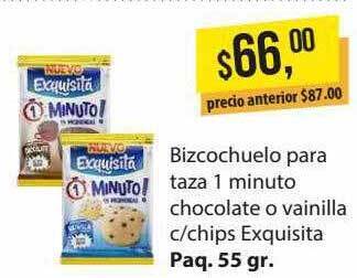 Supermercados Damesco Bizcochuelo para taza 1 minuto chocolate o vainilla c chips exquisita oferta