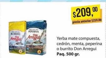 Supermercados Damesco Yerba mate compuesta cedrón, menta, peperina o burrito don arregui oferta