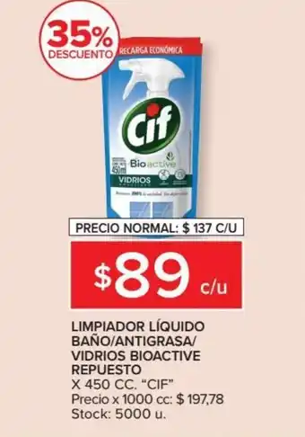 Carrefour CIF limpiador liquido baño/antigrasa/vidrios bioactive repuesto oferta