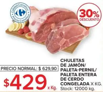 Carrefour Chuletas de jamón/paleta-pernil/paleta entera de cerdo congelada oferta