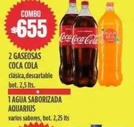 Supermercados Vea 2 gaseosas coca cola + 1 agua saborizada aquarius oferta