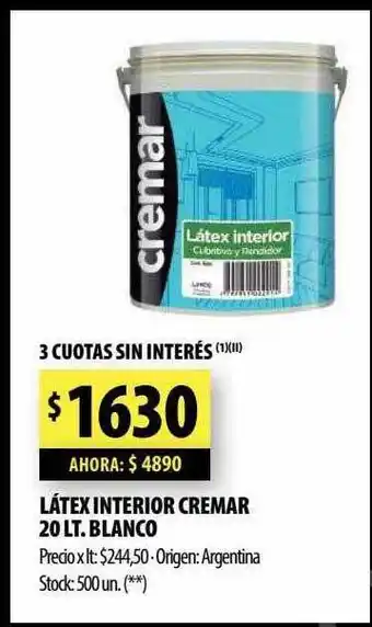 Punto Mayorista Látex interior cremar 20 lt. blanco oferta