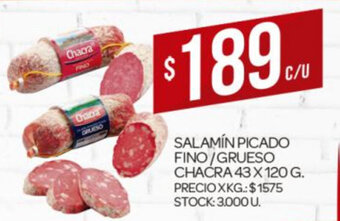 Supermercados DIA Salamín Picado Fino/ Grueso Chacra 43 x 120g oferta