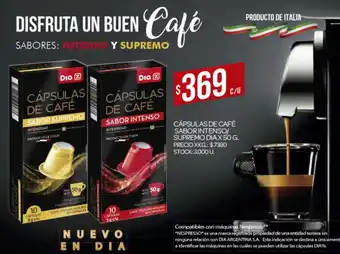 Supermercados DIA Cápsulas de Cafè Sabor Intenso/Supremo dia x 50g oferta