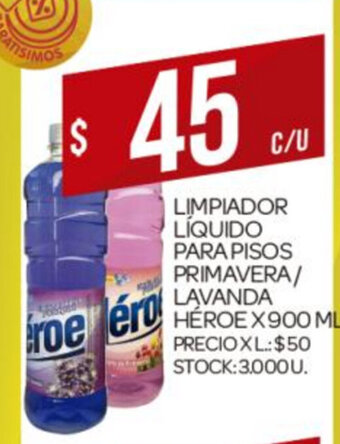 Supermercados DIA Limpiador Líquido Para Pisos Primavera/ Lavanda Hèroe x 900ml oferta