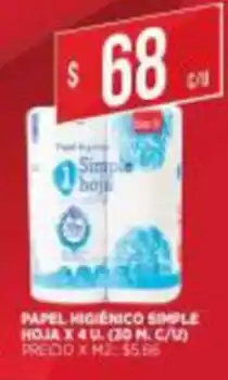 Supermercados DIA Papel Higiènico Simple Hoja x 4U oferta