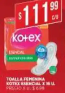 Supermercados DIA Toalla femenina Kotex Esencial x 16U oferta