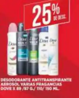 Supermercados DIA Desodorante Antitranspirante Aerosol Varias Fragancias Dove x 89/87g/130/150ml oferta