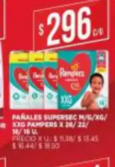 Supermercados DIA Pañales Supersec M/G/XG/XXG Pampers x 20/22/18/16U oferta