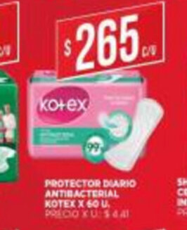 Supermercados DIA Protector Diario Antibacterial Kotex x 60U oferta