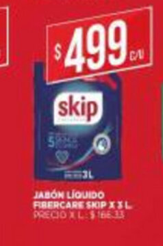 Supermercados DIA Jabón Líquido Fibercare Skip x 3L oferta