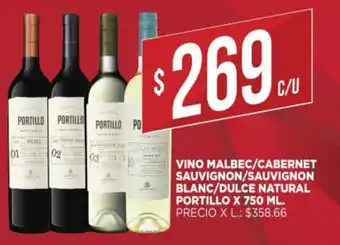 Supermercados DIA Vino Malbec /Cabernet Sauvignon/ Sauvignon Blanc/ Dulce Natural Portillo x 750ml oferta
