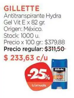 Farmacity Gillette Antitranspirante Hydra Gel Vit E oferta