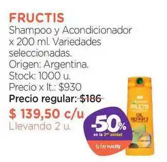Farmacity Fructis Shampoo Y Acondicionador -50% En La 2a Unidad oferta