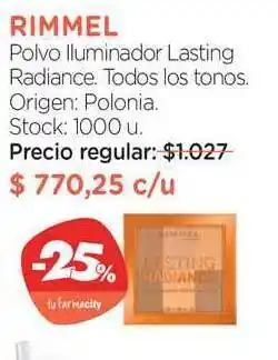 Farmacity Rimmel Polvo Iluminador Lasting Radiance oferta