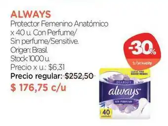 Farmacity Always Protector Femenino Anatómico Con Perfume Sin Perfume Sensitive oferta