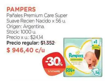 Farmacity Pampers Pañales Premium Care Super Suave Recien Nacido oferta