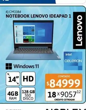 Cetrogar Saltar al final de la galería de imágenes saltar al comienzo de la galería de imágenes notebook lenovo ip1 cel 14igl05 14'' 4 oferta