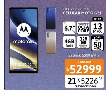 Cetrogar Celular motorola g51 6,7" 4/128mp azul oferta