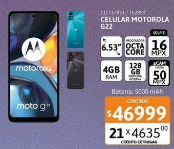 Cetrogar Celular motorola g22 6.53" 4gb 128gb celeste ártico oferta