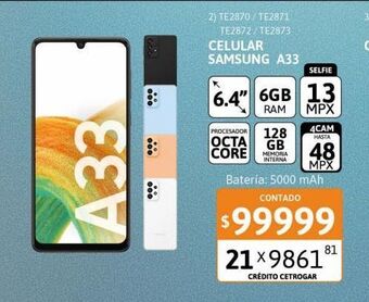 Cetrogar Celular samsung a33 6.4" 6/128gb 5g black oferta