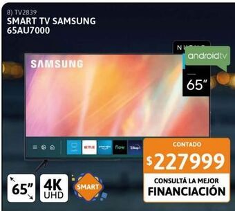 Cetrogar Smart tv led 65" samsung 65au7000 4k oferta