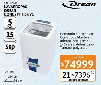 Cetrogar Lavarropas drean concept 5.05 v1 5kg 500rpm oferta