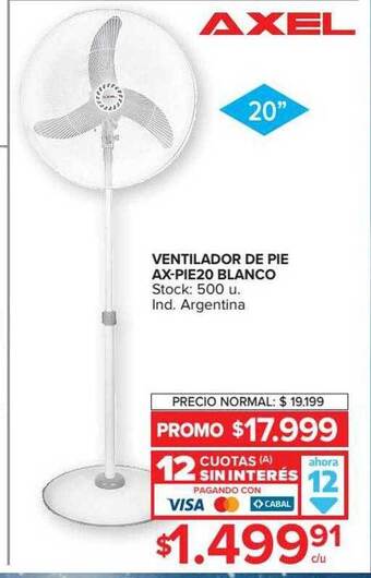 Carrefour Axel ventilador de pie ax-pie20 blanco oferta