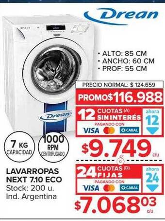 Carrefour Lavarropas next 7.10 eco drean oferta