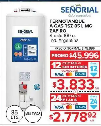 Carrefour Termotanque a gas tsz 85 l mg zafiro señorial oferta