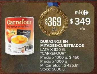 Carrefour Duraznos en mitades-cubeteados lata oferta