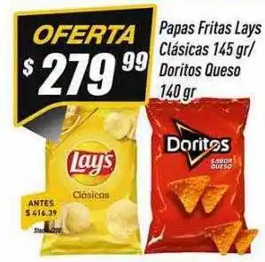Papas fritas lays clasicas doritos queso