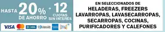 Supermercados Vea 20% de Ahorro En Seleccionados de Heladeras, Freezers Lavarropas, Lavasecarropas, Secarropas,Cocinas,Purificadores y Calefnes oferta