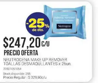 Neutrogena Make Up Remover Toallas Desmaqullantes x 25un.