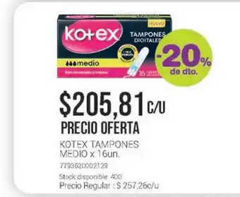 Kotex Tampones Medio x 16un