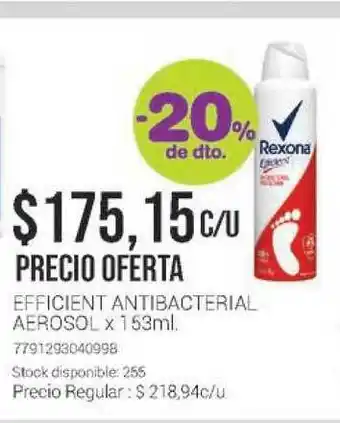 La Santé Rexona Efficient Antibacterial Aerosol x 153ml oferta