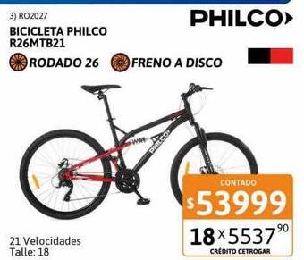 Cetrogar Bicicleta philco r26mtb21 oferta