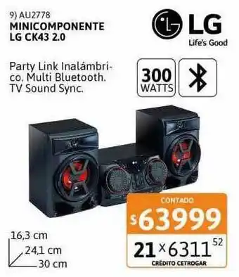 Cetrogar Minicomponente lg ck43 2.0 oferta