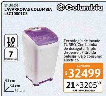 Cetrogar Lavarropas columbia lsc10001cs oferta