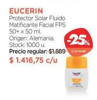 Farmacity Eucerin Protector Solar Fluido Matificante Facial Fps x 50ml oferta