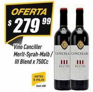 Supermercados Comodin Vino canciller merlt-syrah-malb iii blend oferta