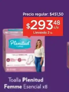 Farmacity Toallas para incontinencia plenitud femme normal plus x 8 un oferta