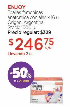 Farmacity Toallas femeninas enjoy anatómica con alas x 16 un oferta