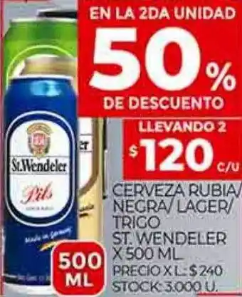 Supermercados DIA Cerveza rubia negra lager trigo st wendeler en la 2da unidad 50% de descuento oferta
